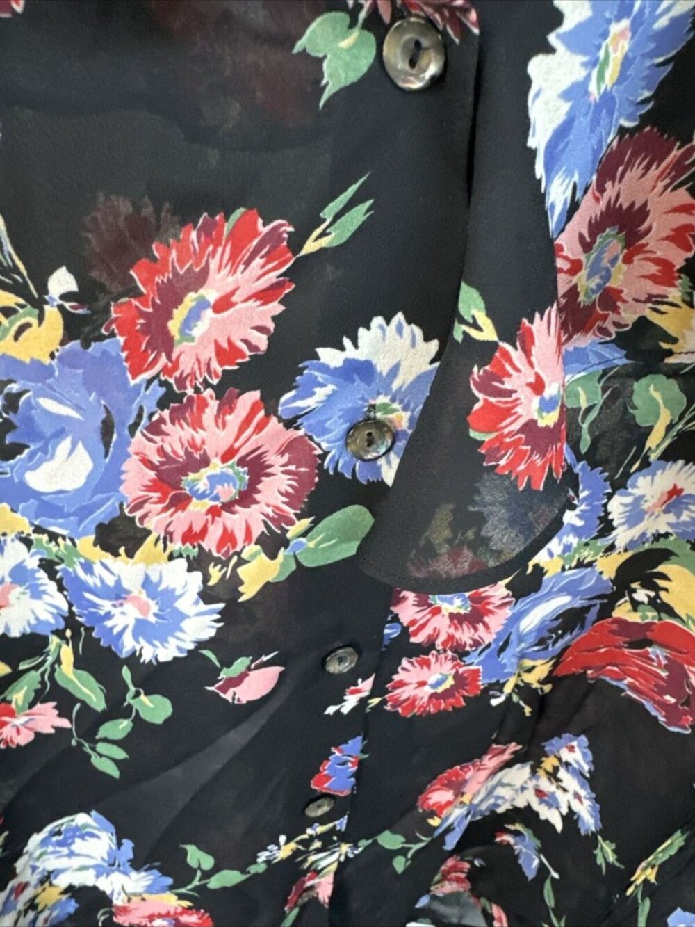 Koret Floral Pleated Skirt Sheer Button-Up Blouse Set 8 Black Multicolor Elastic - Picture 11 of 13